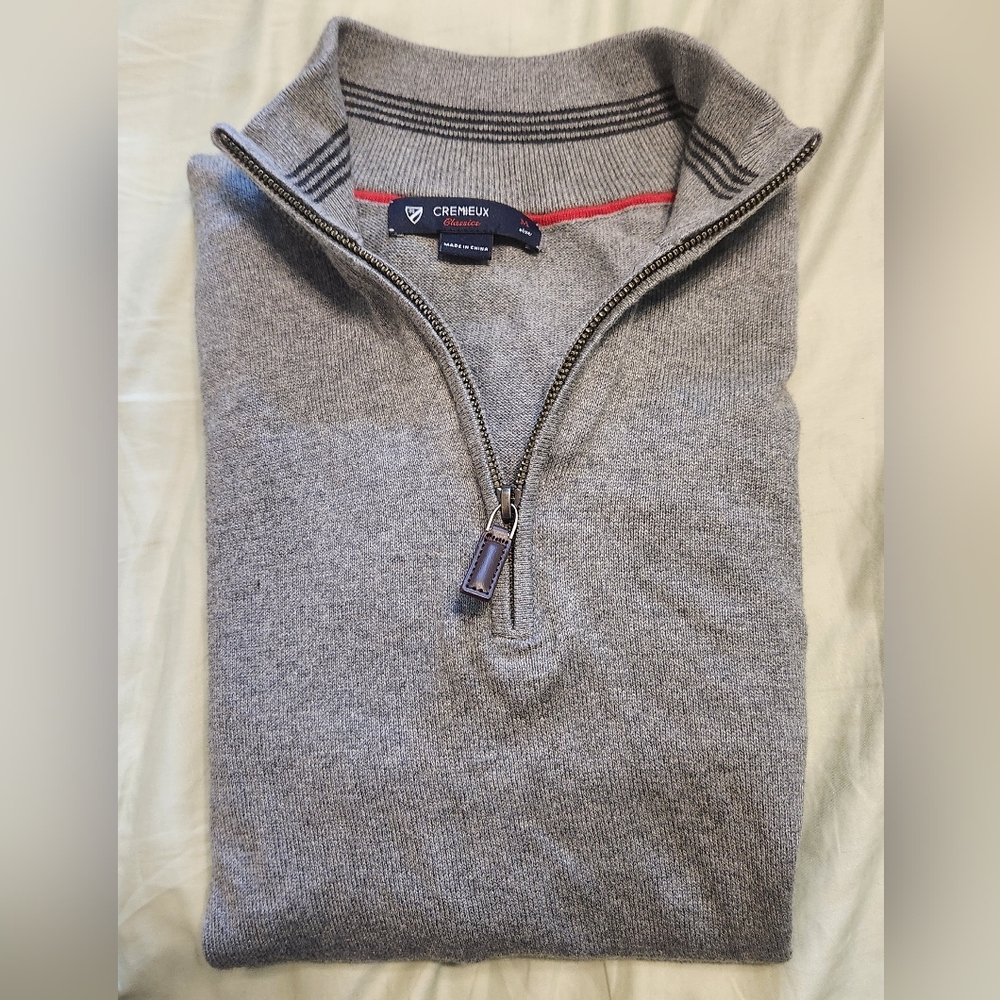 Daniel Cremieux 1/4 Zip Long Sleeve Gray Sweater Cotton/Cashmere Blend Medium